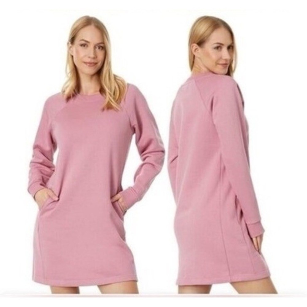 Pact Lily Organic Cotton Long Sleeve Dress Fleece Lined Desert Rose Size Small